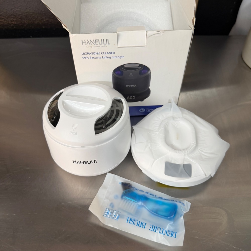 Haneuul White Ultrasonic Cleaner 42000Hz UV-C Light Jewelry Denture Sterilizer